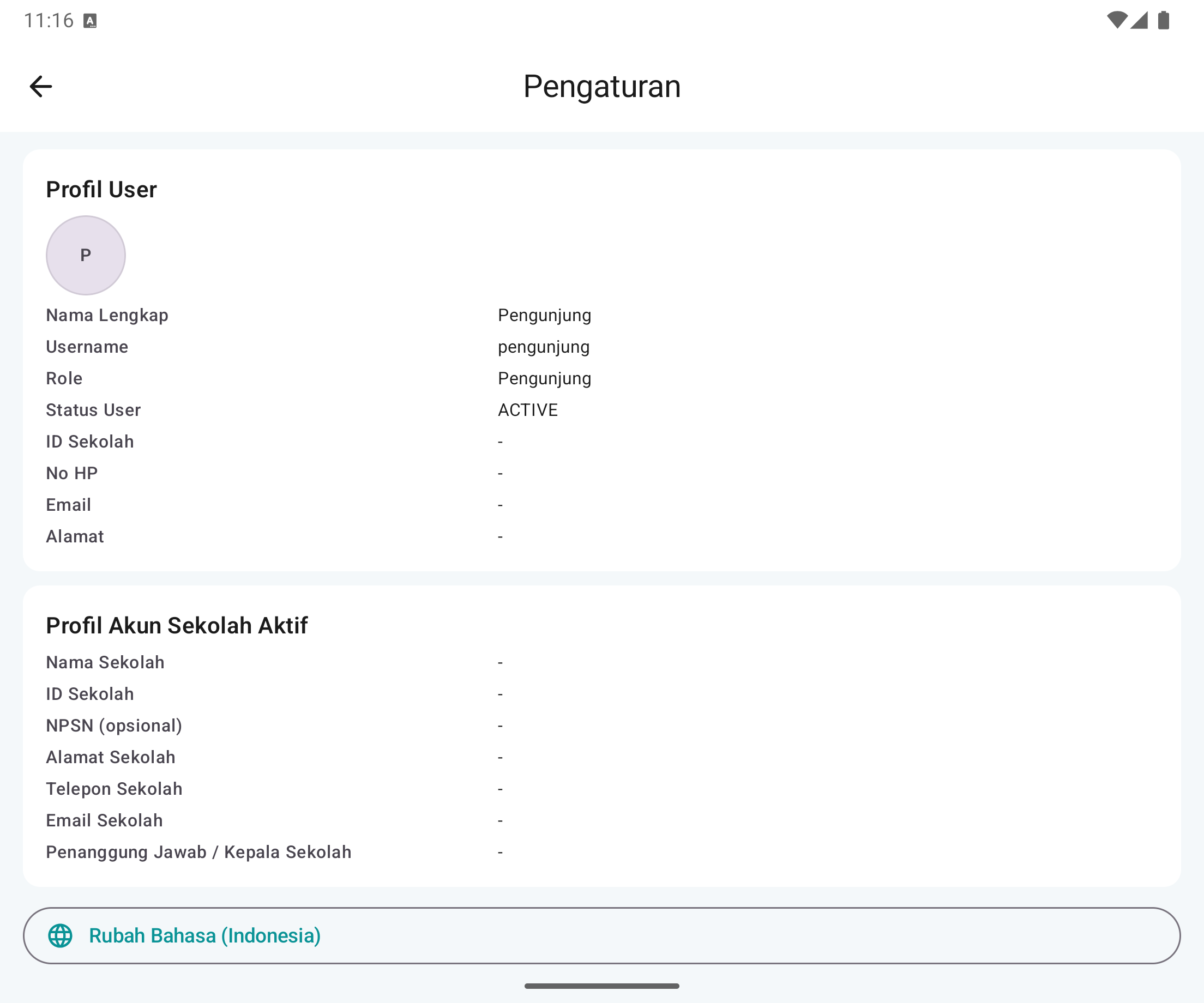 Tampilan pengaturan profil Cybertren